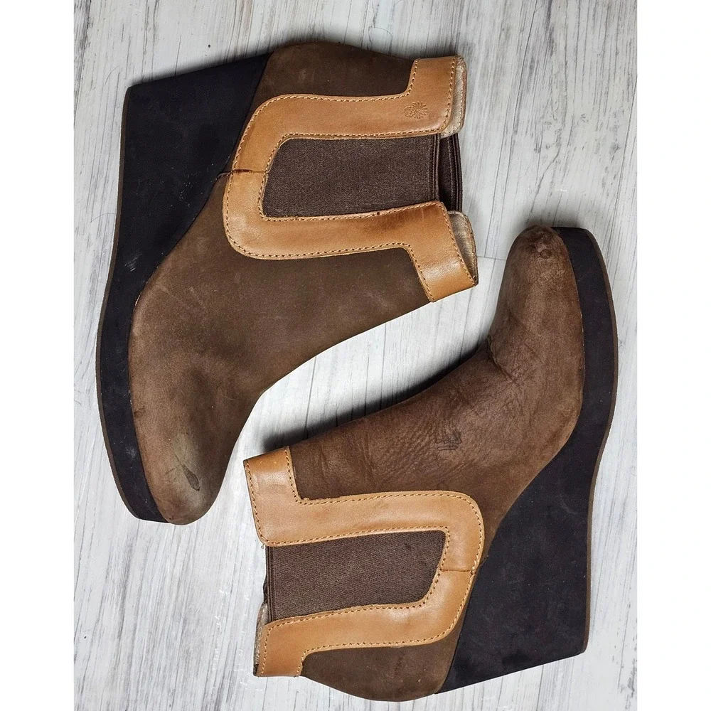 Tommy Bahama Kishiko‎ Suede Leather Wedge Ankle Boots Women's Size 9B Brown